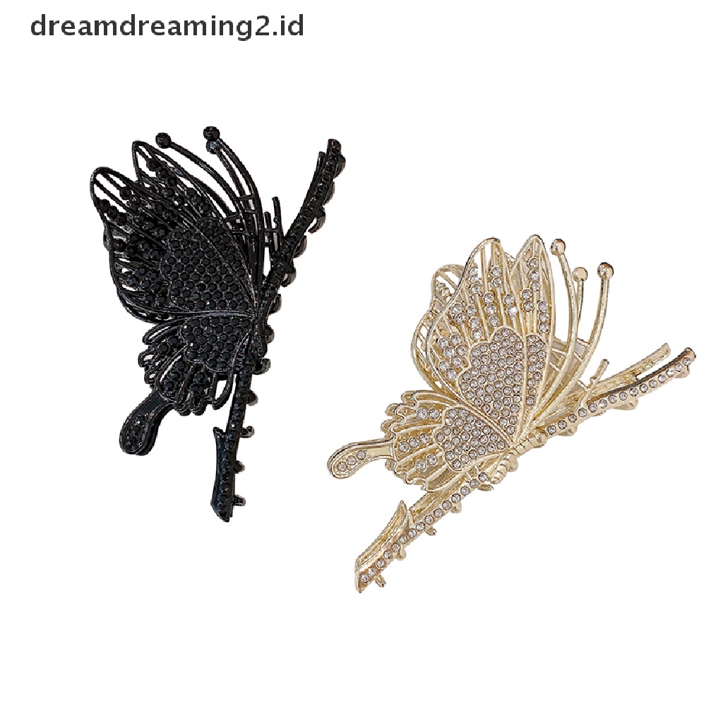 (hot) Women Hair Claw Gold Butterfly Grab Clip Elegan Vintage Berlian Klip Rambut Aksesoris Rambut//