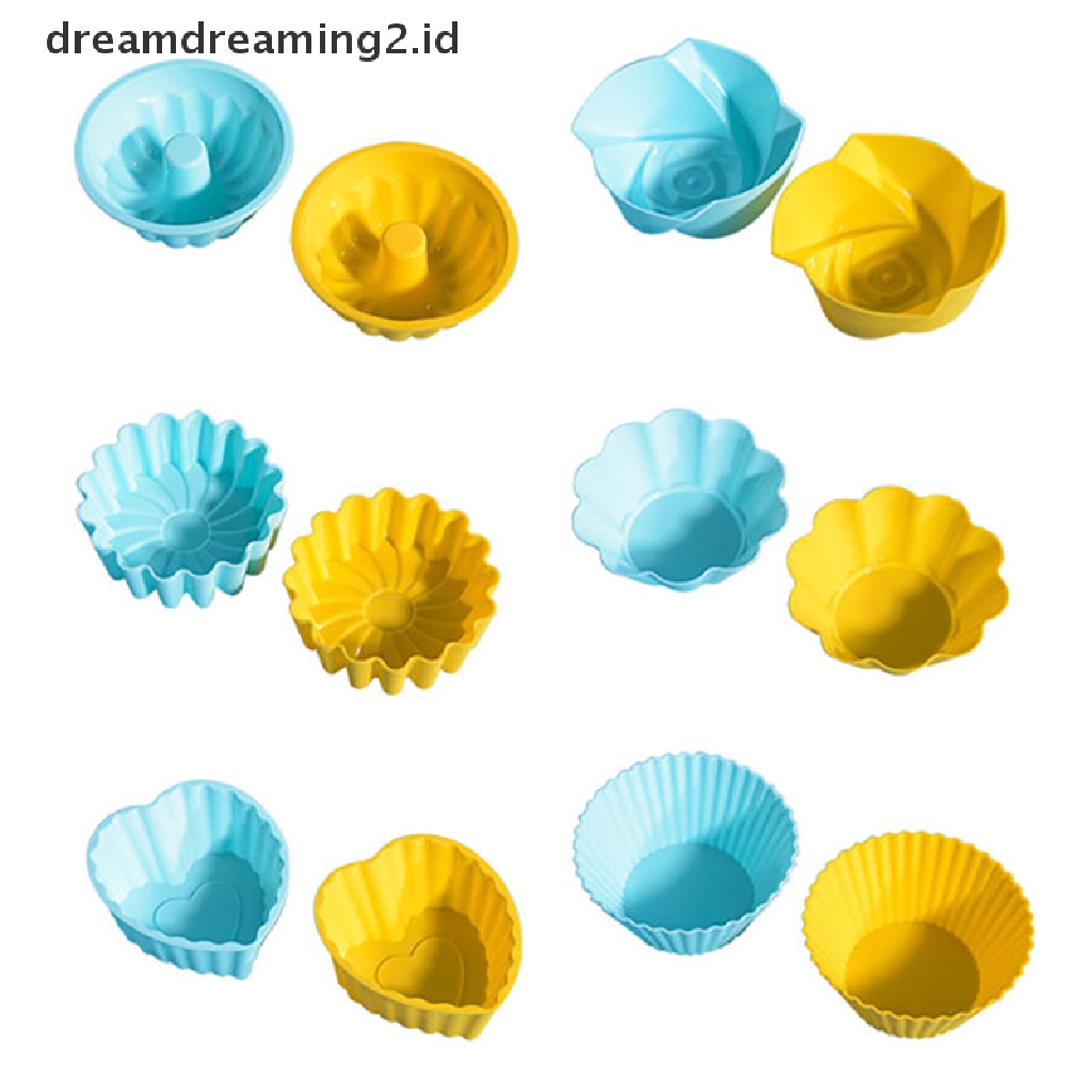 (hot) 2pcs/set Cetakan Cangkir Kue Silikon 3D Bulat Persegi Bentuk Hati Cake Cup Muffin Cupcake Dapur Bakeware Maker DIY Alat Dekorasi Kue//