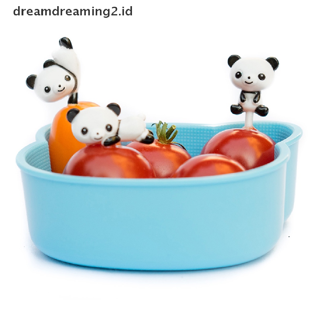 (hot) 8pcs/set Mini Kartun Panda Garpu Buah Anak Snack Dessert Picks Tookpick Makan Siang//