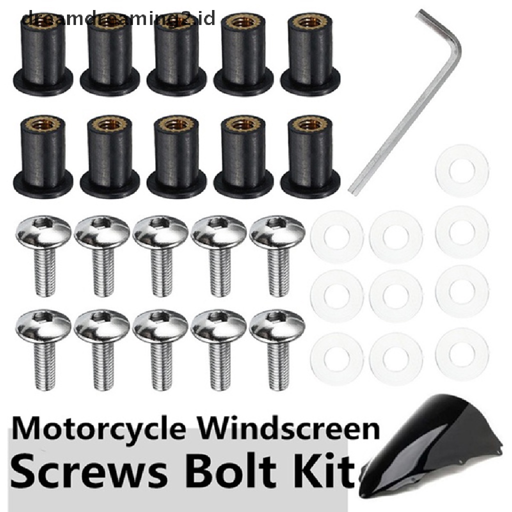 (hot) 10pcs Kaca Depan Sepeda Motor Windshield Fairing Bolt Screw Kit Well Nuts M5 15mm//