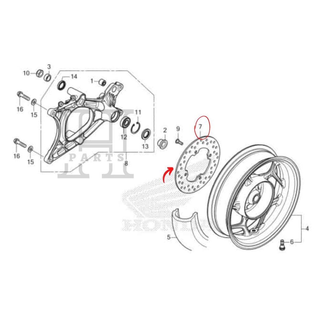 PIRINGAN CAKRAM BELAKANG DISK RR BRAKE PCX 160 K1Z 43251-K1Z-N21  ASLI ORIGINAL AHM HGP HONDA