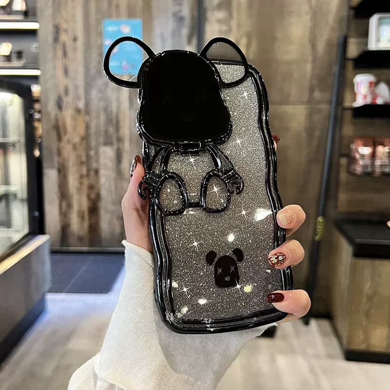 Fun 3D Bear Kamera Perlindungan Lensa Untuk Case iPhone 11 Pro Max Casing iPhone 14 12 13 Pro Max Case 14 Promax Plus Kedip Mewah Bening shockproof Pelindung Belakang Lembut