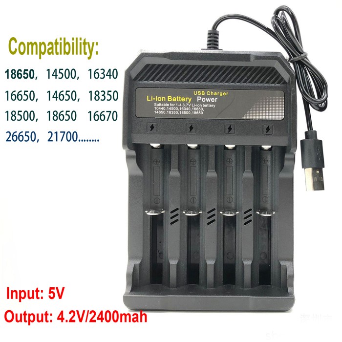 Fast Charger Baterai Battery 4 Slot USB 4.2V 2A 18650 AA AAA MS