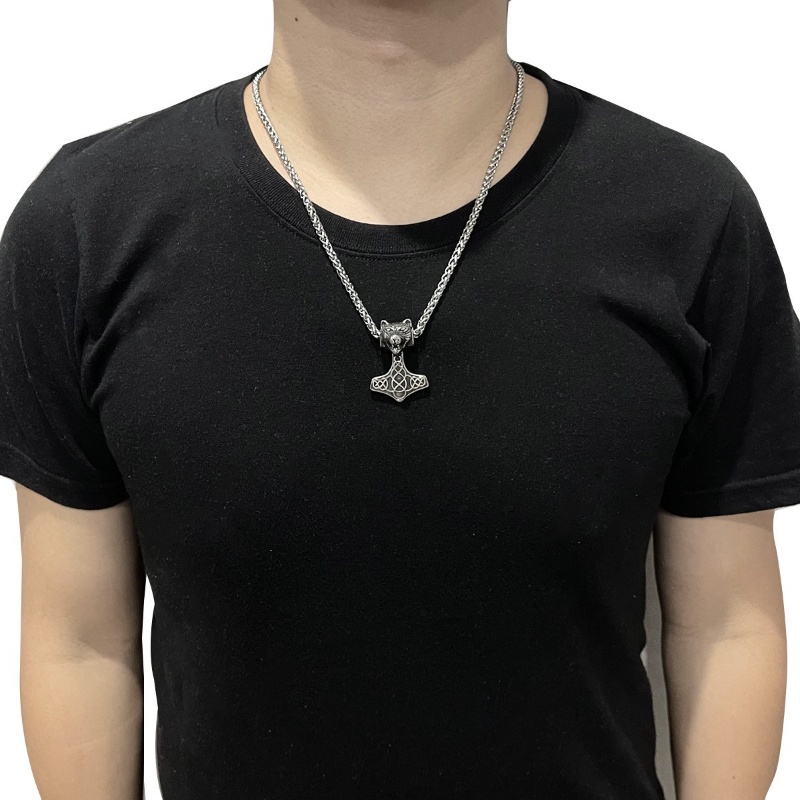 [X C Kalung] Baru Silvery Retro Hewan Anjing Kepala Liontin Punk Hip Hop Stainless Steel Kalung Hadiah Pesta Ulang Tahun Untuk Pria Dan Wanita