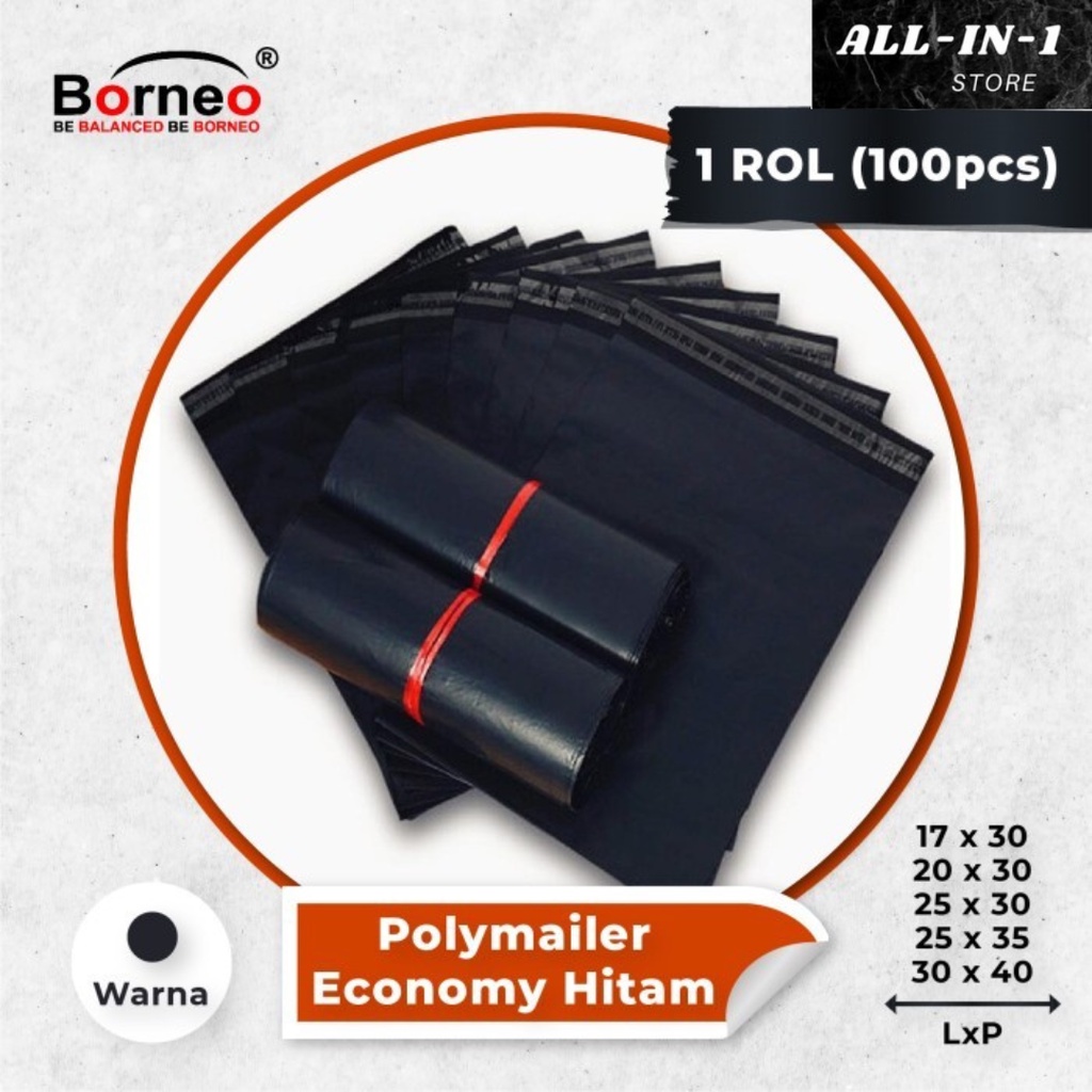 

Polymailer Borneo Economy Black/Plastik Polymailer lem pelekat olshop