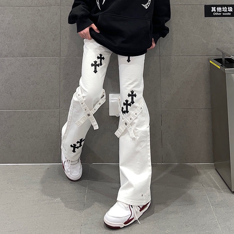 Red Gaya baru celana jeans wanita dengan pinggang tinggi tren tipis semua pertandingan longgar lurus celana lebar kaki celana kasual wanita