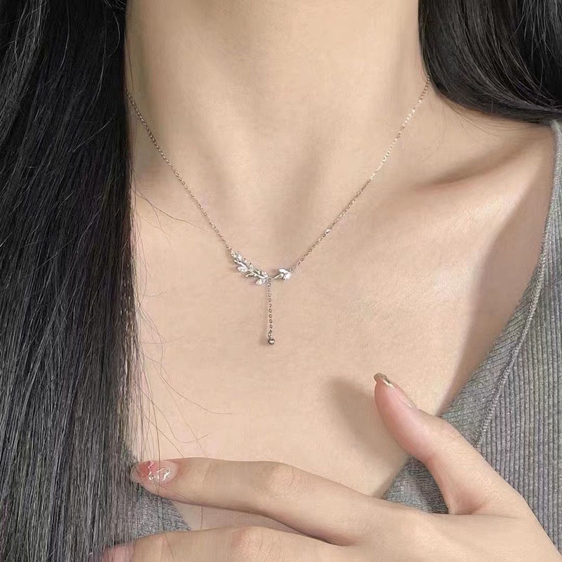 Kalung Geometris Daun Berlian Imitasi Fashion Alloy Untuk Wanita