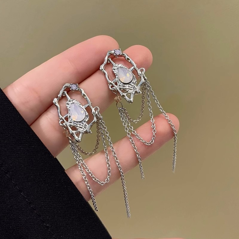 Anting Tusuk Zircon Pink Individu Silver Tassel Earings Untuk Perhiasan Aksesoris Wanita