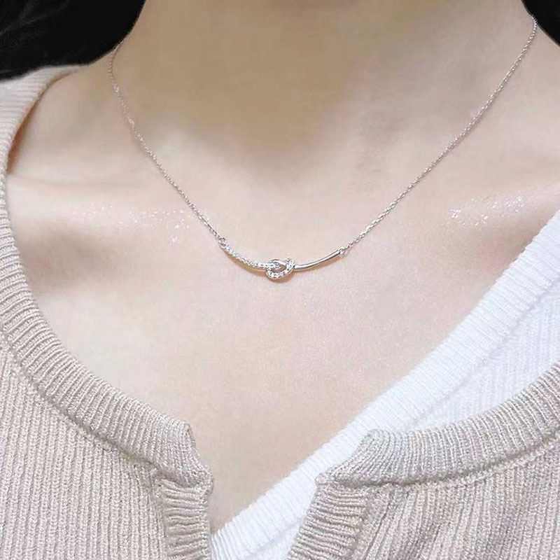 Kalung Geometris Smile Simpul Berlian Imitasi Alloy Korea Untuk Anak Perempuan