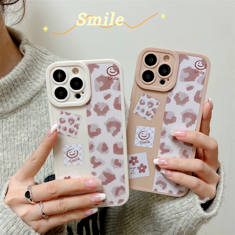 IPHONE Ins Pink Pola Leopard Silikon Lembut Perlindungan Penuh Casing Ponsel Cover Untuk Iphone7 8 PLUS X XR XS 11 12 13 14 PRO MAX