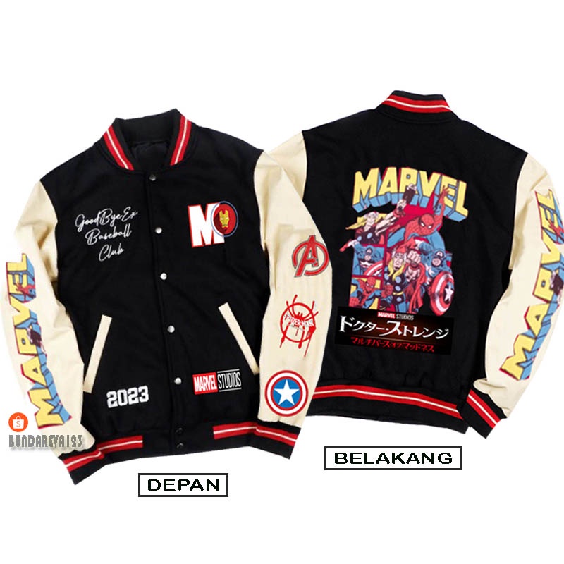 INDO - Jaket Varsity Vintage Pria | Jaket Baseball Varsity Vintage Marvel Pria Wanita Keren