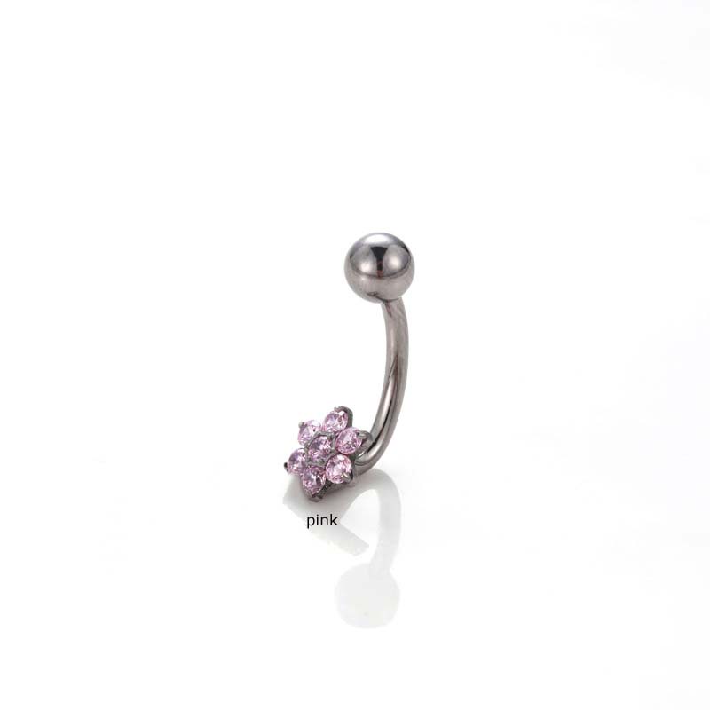 1biji Surgical G23 Bahan Titanium Steel Benang Internal 14Gauge Hypoallergenic Belly Button Ring Tindik Pusar Bentuk Bunga