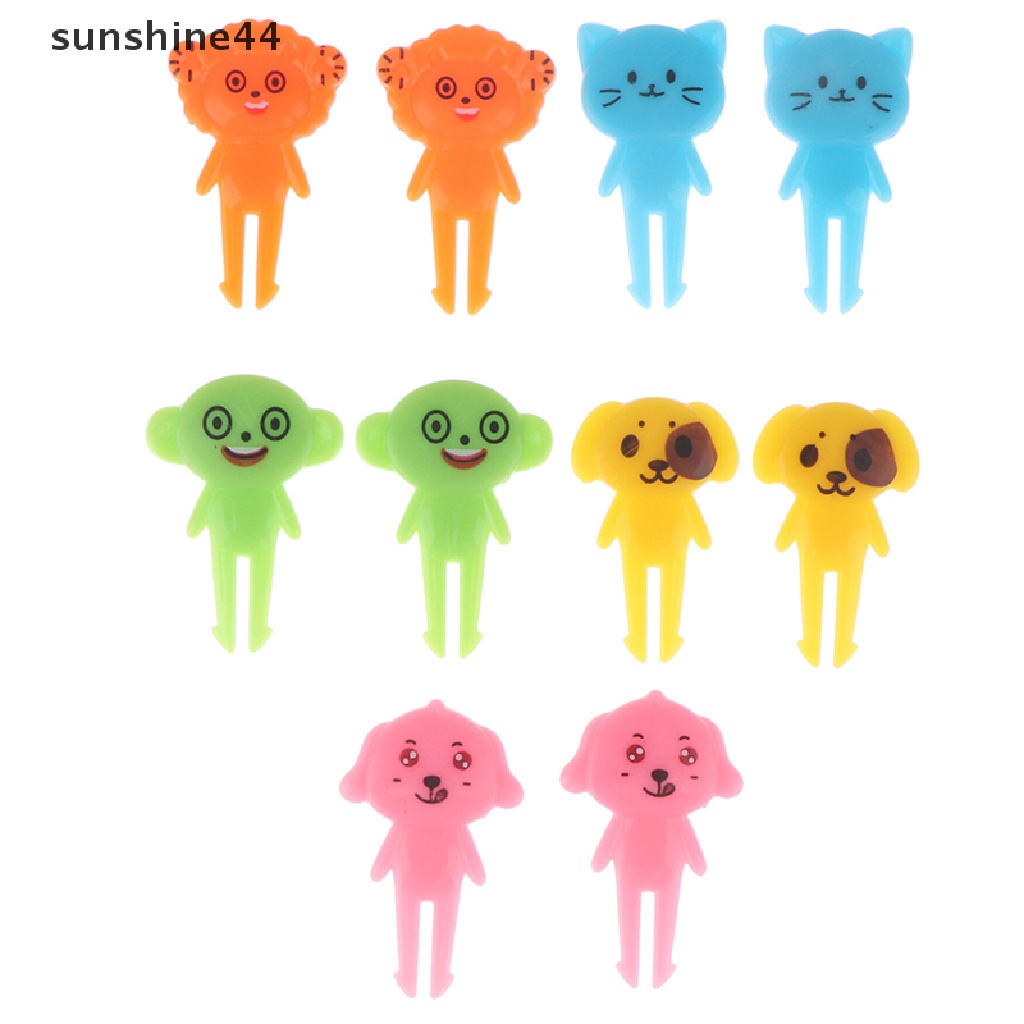 Sunshine 7per8/10Pcs Kartun Mini Garpu Buah Animal Farm Mini Cartoon Fruit Fork Food Fork ID