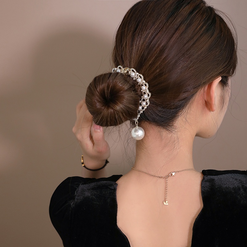 Fashion Bunga Rumbai Jepit Rambut Logam Rambut Klip Mutiara Berlian Imitasi Ponytail Klip Wanita Aksesoris Rambut