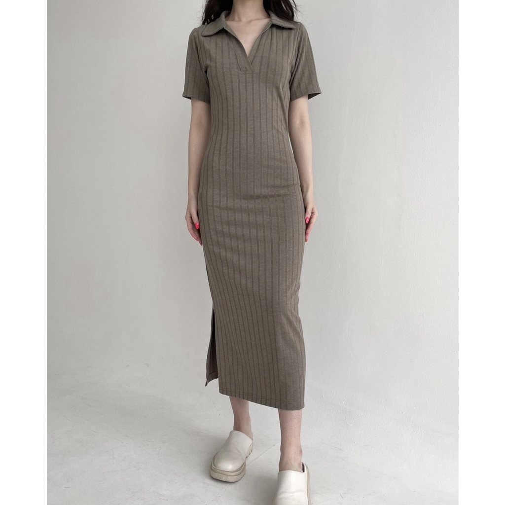 LILO Areum Dress | Dress Polo Midi | Dress Kerah | Dress Casual Simpel Polos | Dress Panjang | Fit B
