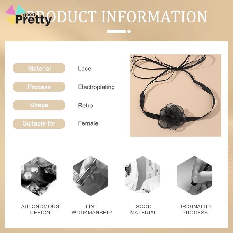 Waktu Seksi Choker Kerah Perhiasan Retro-Hitam Renda Camellia Kalung Pesta Makan Malam Neck-Band Wanita Fashion Adjustable Neckl - PD