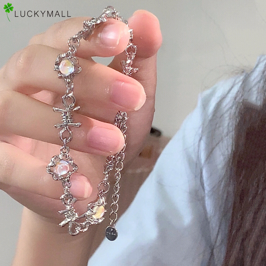 Gelang Moonstone Elegan Untuk Wanita Korea Y2k Rantai Perak Bracelets Aksesoris Perhiasan