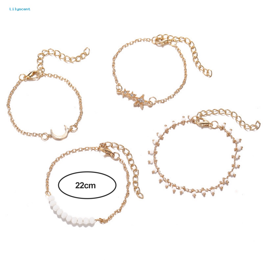 Lilyscent 4Pcs/Set Electroplating Dewasa Gelang Aksesoris Perhiasan Berlian Imitasi Bintang Bulan Perempuan Gelang Elegan