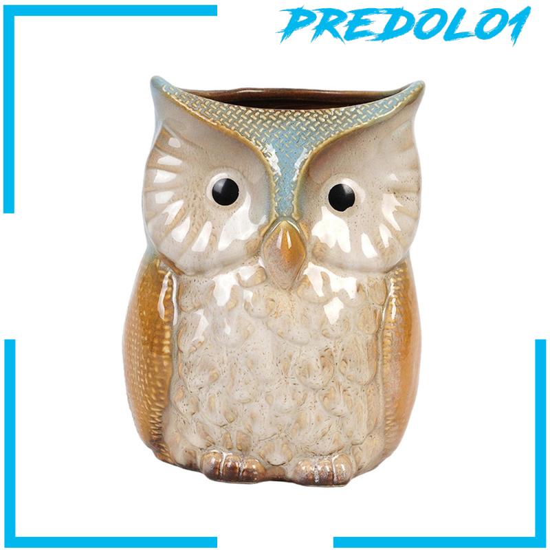 [Predolo1] Pot Tanaman Burung Hantu Rangkaian Bunga Kartun Indoor Patung Owl Vas Pot Bunga
