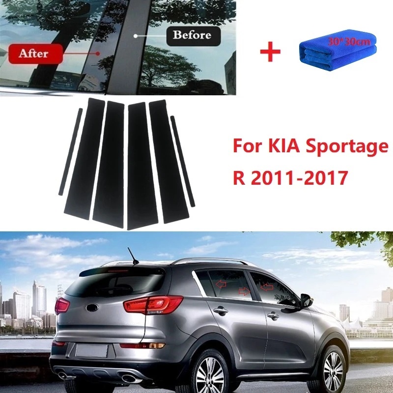 Cover Lis Jendela Hitam Gloss BC Stiker Kolom Tengah Cocok Untuk KIA Sportage R 2011-2017 2018 2019 2020 2021 2022 Tiang Pilar Poles