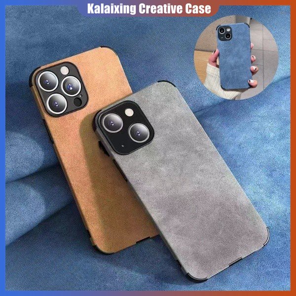 IPHONE [Dengan Logo] Casing Ponsel Nuansa Kulit Beludru Untuk Iphone14/13pro/12promax/11Pro/14Plus Pro Max Soft Casing