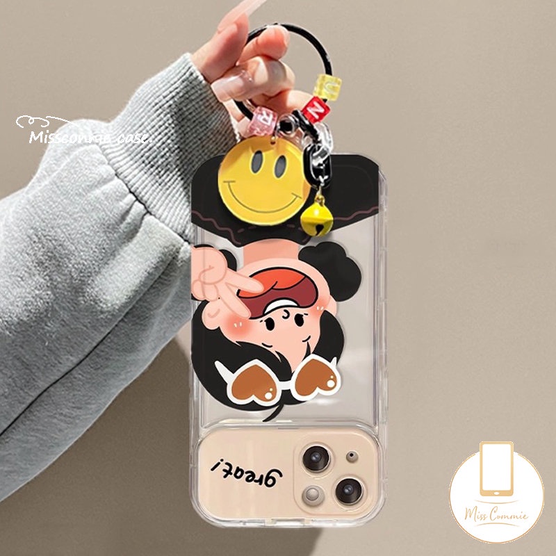 Casing Cermin Make Up Flip Kreatif Untuk Oppo A15 A5s A7 A31 A15s A57 A12 A53 A9 A5 A3s A33 A35 A77S A77 A11K Cantik Manis Pasangan Cowok Cewek Shockproof Case 3D Smiley Gelang