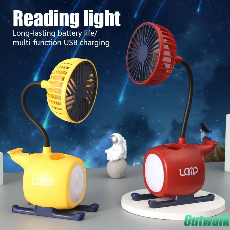 ღ Kartun Little Pesawat Fan Lampu Usb Pengisian Lipat Led Malam Lampu Mahasiswa Pena Pemegang Membaca Buku Cahaya Kecil Cute pendingin Ventilador