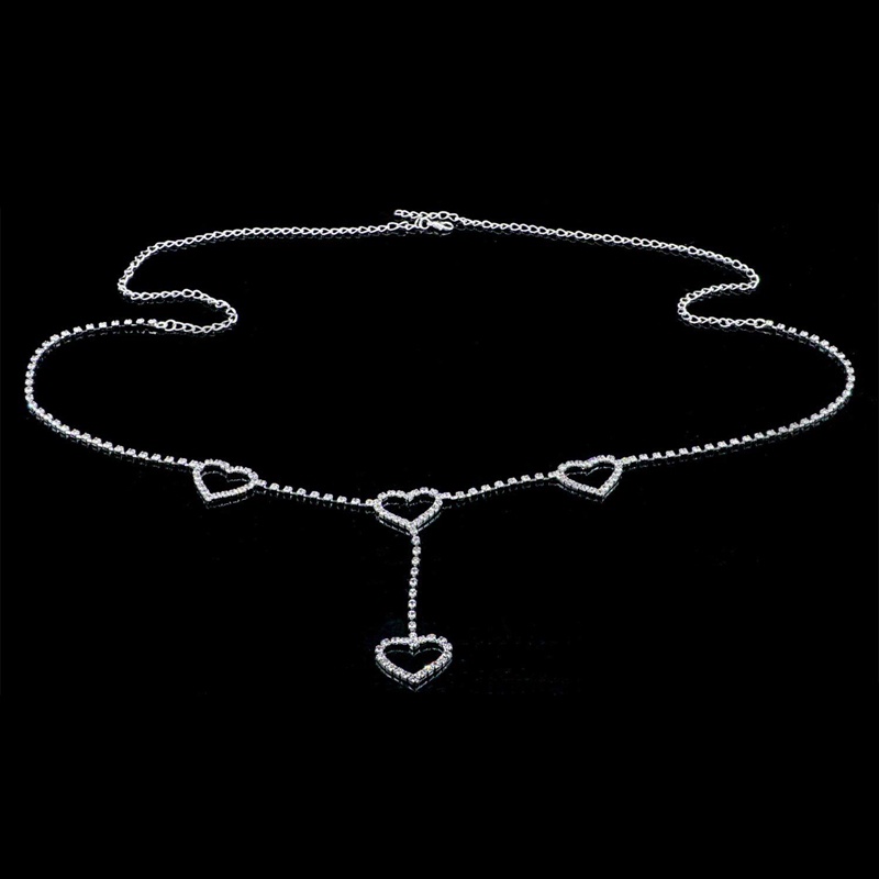 Lanq Perhiasan Pengantin Berlian Imitasi Tubuh Rantai Sabuk Kristal Pinggang Rantai Liontin Hati Musim Panas Pantai Pinggang Tubuh Perhiasan Festival Sabuk Perut Perhiasan Untuk Wanita Dan Anak Perempuan