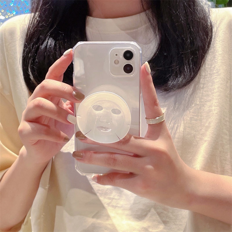 IPHONE Masker Wajah Anak Perempuan Phone Holder Cover Transparan Casing Ponsel Tepi Lurus Untuk Iphone7 8 PLUS X XR XS 11 12 13 MINI PRO MAX SE 2020