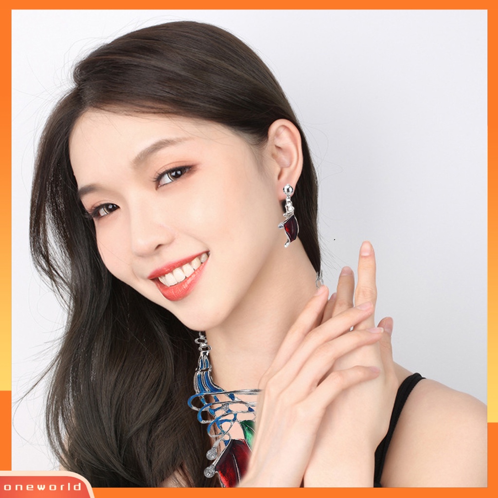 [ONE] 1set Menjuntai Anting Tetesan Minyak Multi-Layer Menyilang Berlian Imitasi Enamel Daun Pernyataan Kalung Kit Perhiasan Fashion