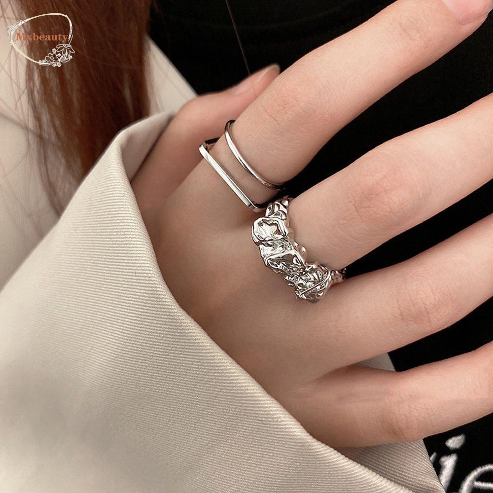 Mxbeauty Cincin Lipit Logam Elegan Minimalis Pesta Berlubang Adjustable Open Ring Cincin Jari Telunjuk Gaya Korea