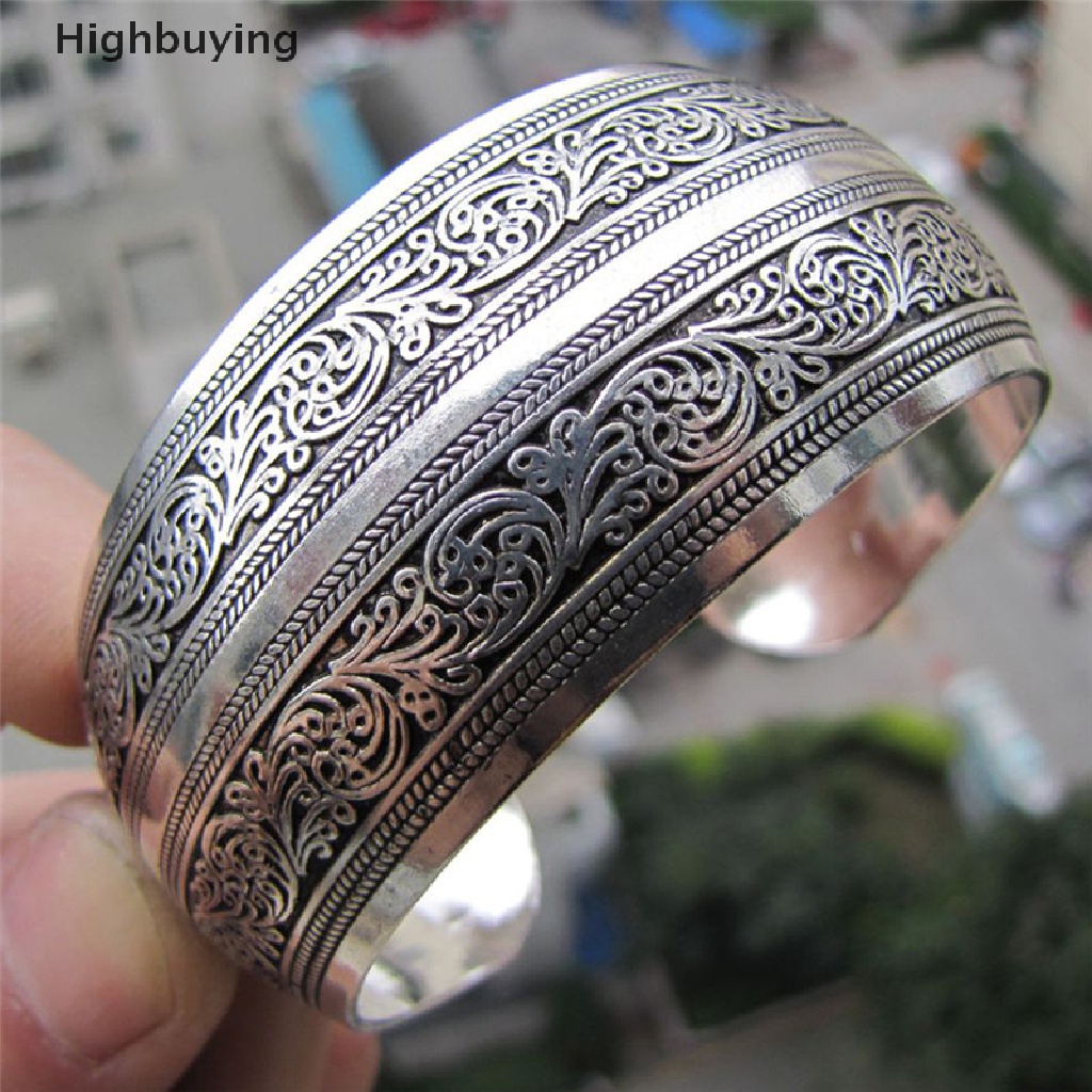 Hbid Tibet Perak Disepuh Tibet Totem Bangle Perhiasan Manset Gelang Lebar Antik Wanita Glory