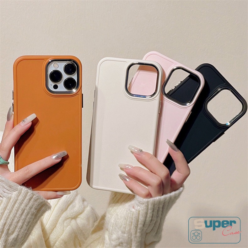 Casing Ponsel Warna Permen Macaron Simple Mewah Kompatibel Untuk iPhone XR 7plus 11 13 14 11 12 Pro MAX 8plus X XS MAX 7 8 Plus Warna Solid Plating Square Lembut Penuh Cover Pelindung