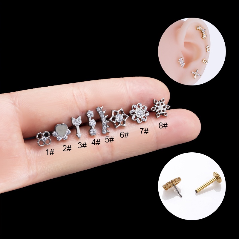 1biji Memungkinkan Bentuk Penyisipan Jenis Tulang Rawan Tragus Anting-Anting Bibir Labret Kepala Datar Stud Bedah G23 Baja Titanium Hypoallergenic