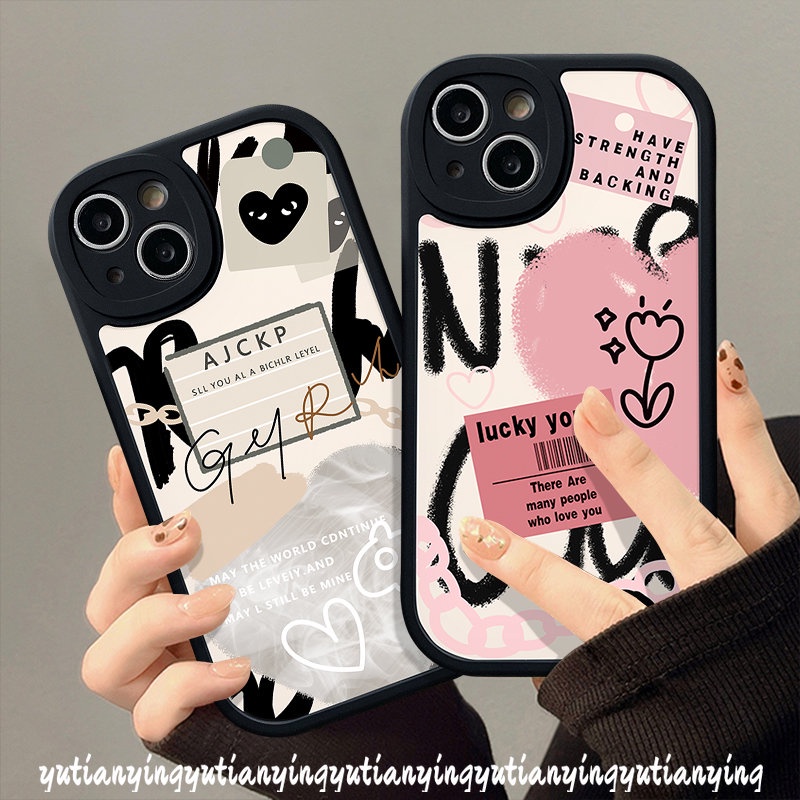 Case Cinta Hati Vivo Y21 Y22 Y20i Y35 Y91 Y22s Y12i Y21s Y12 Y30 Y15s Y20s Y02 Y33s Y20 Y15 Y16 Y31 Y21A V25E V23E Y91C Y11 Y17 Y51 Y15A V23 Soft Ins Graffiti Letter Label Cover