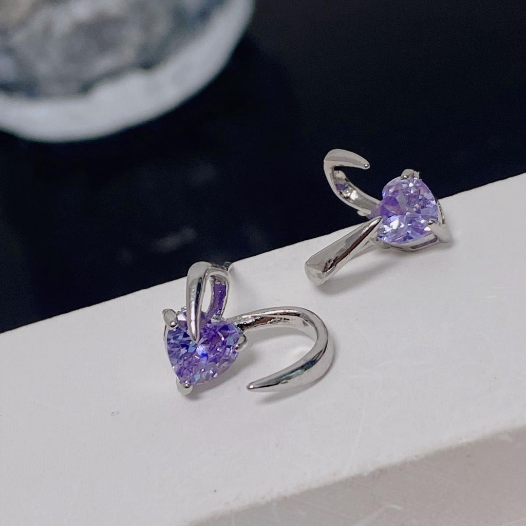 Anting Telinga Kelinci Zirkon Ungu Fashion Temperamen Aksesoris Telinga