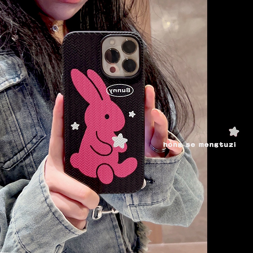 IPHONE Manis Keren Bintang Mawar Merah Bunny Kelinci Rajut Pola Telepon Lembut Pelindung Ponsel Case Cover Untuk Iphone7 8 PLUS X XR XS 11 12 13 14 PRO MAX SE 2020