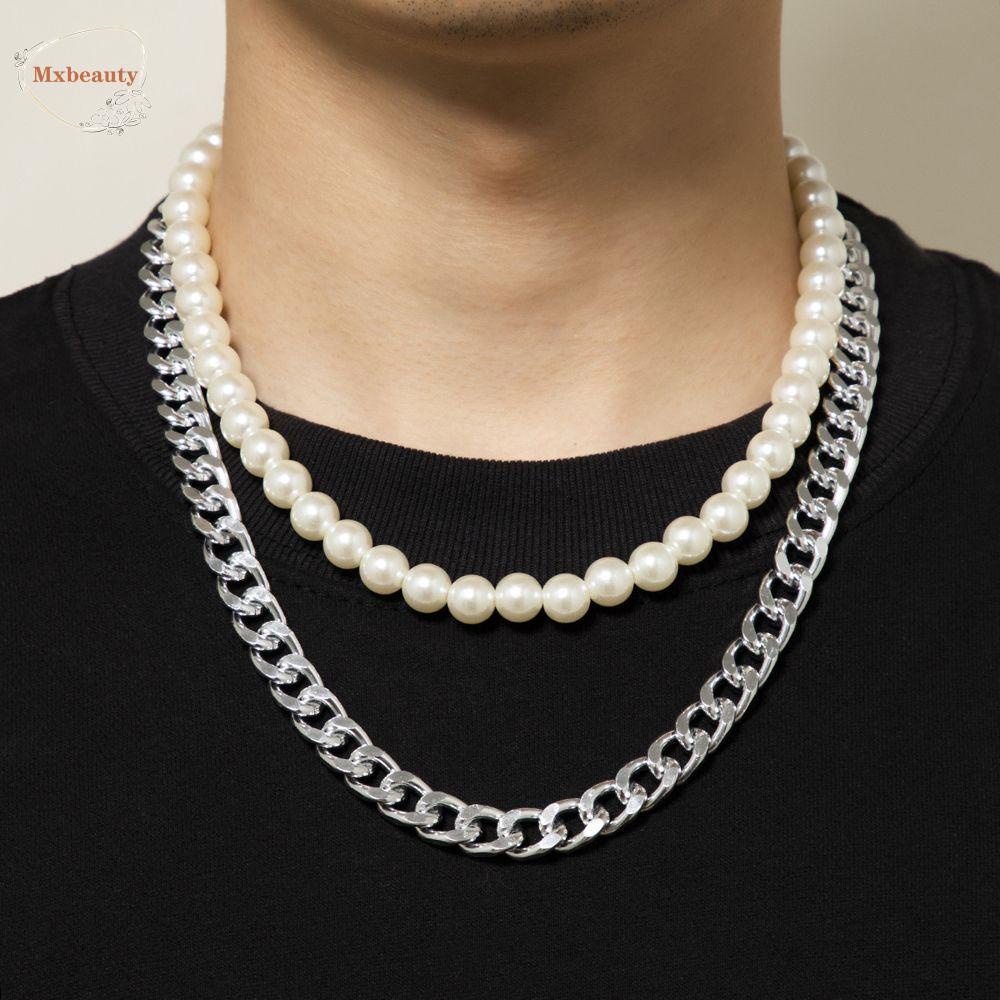 Mxbeauty Kalung Choker Rantai Mutiara Double Layer Gaya Punk Untuk Pria Dan Wanita