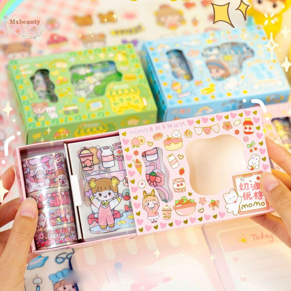 Mxbeauty Kotak Goo Card Guka Stiker Set Lucu Tahan Air Scrapbooking Siswa Alat Tulis Goo Card Stiker DIY Jurnal Stiker