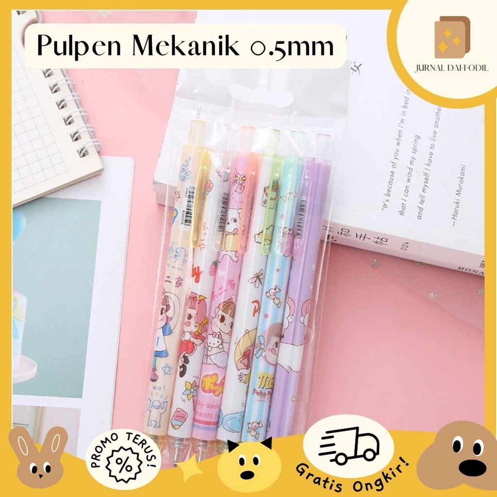 

JurnalDaffodil - 6Pcs Pulpen Gel Mekanik 0.5mm / Ballpoint Mekanik 6 Pcs Tekan Gel Pena Pena Alat Tulis Kantor