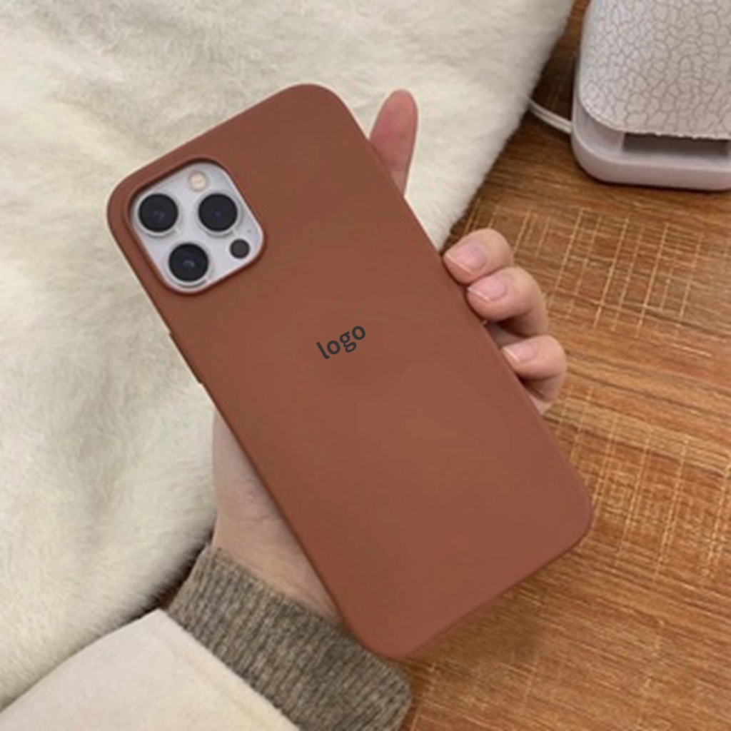 Cover IPhone Silikon Cair Coklat Caramel Warna Hangat Untuk Iphone14 13 12 11 Pro X XS Max XR SE 2020 6 6s 7 8 14 Plus Casing Full Lengkung