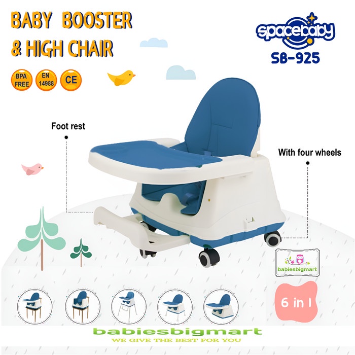 Kursi Makan Bayi SB 925 Spacebaby Chair 6IN1 Dengan Roda Multifunction Booster Space Baby Terbaru