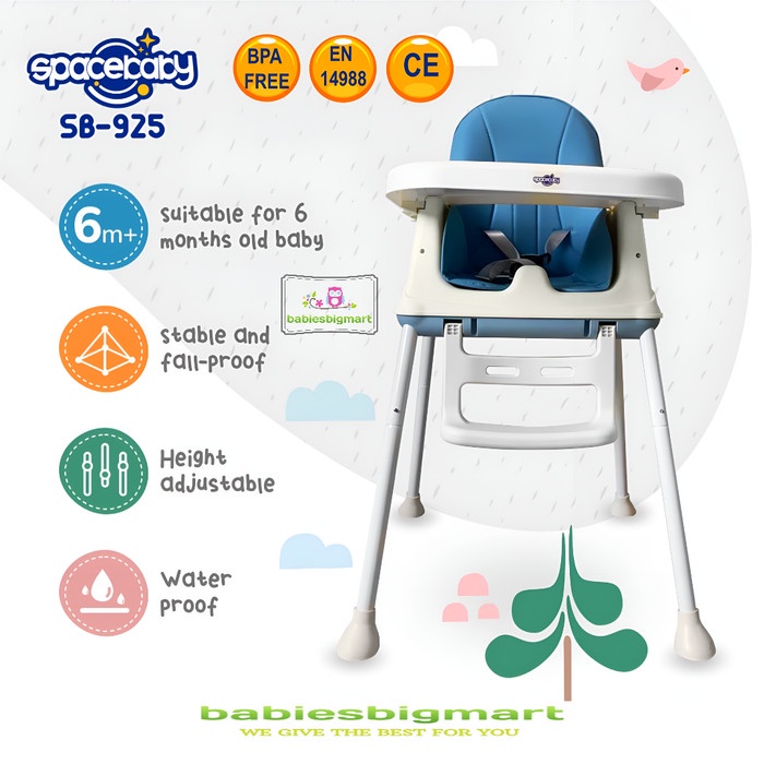 Kursi Makan Bayi SB 925 Spacebaby Chair 6IN1 Dengan Roda Multifunction Booster Space Baby Terbaru