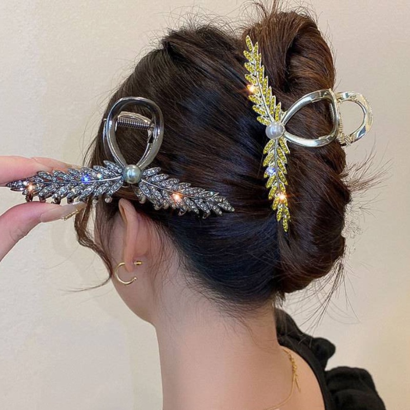 Women Light Luxury Metal Wheat Hair Clip/Chic Elegant Grab Clamp/Fashion Senior Sense Hairpin/Belakang Kepala Temperamen Klip Hiu Besar