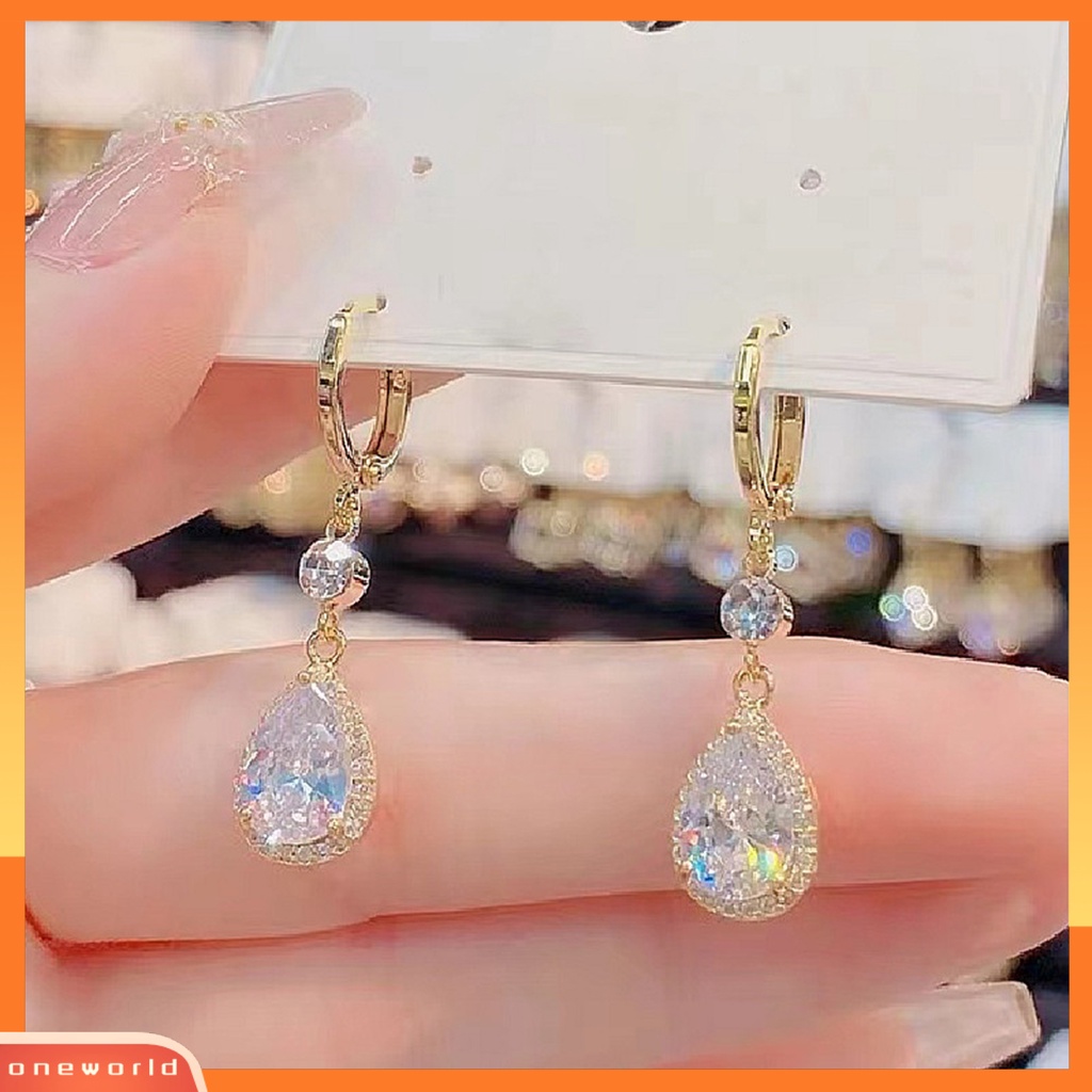 [EONE] 1pasang Menjuntai Anting-Anting Tetesan Air Liontin Elegan Emas Hypoallergenic Berkilau Berlian Imitasi Wanita Anting-Anting Fashion Perhiasan