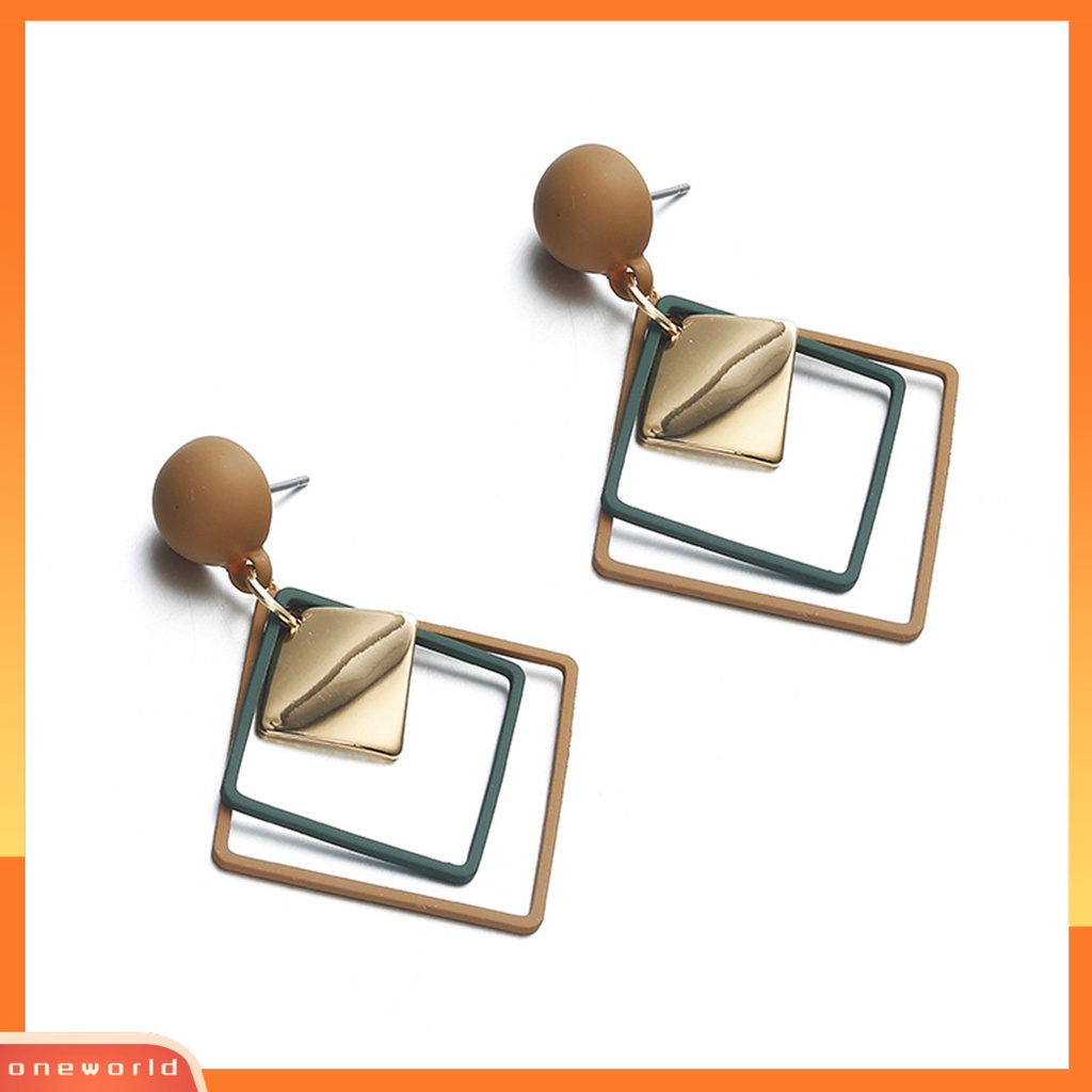 [EONE] 1pasang Menjuntai Anting Geometris Matte Kepribadian Minimalis Berongga Double Belah Ketupat Wanita Stud Earrings Fashion Perhiasan