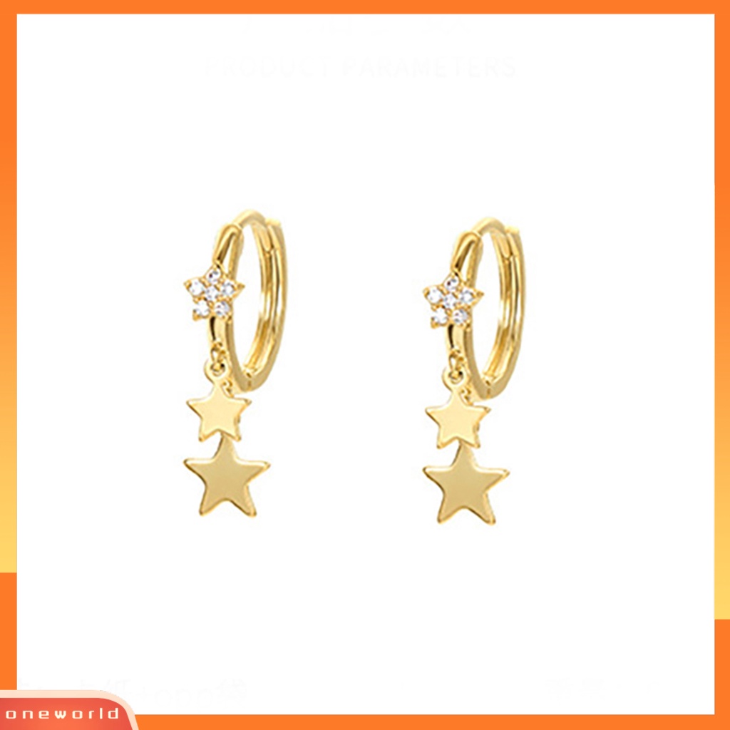 [EONE] 1pasang Wanita Anting Berlian Imitasi Inlay Bintang Liontin Indah Elektroplating Tidak Luntur Dekorasi Ringan Fashion Padat Hoop Earrings Aksesori Tanggal