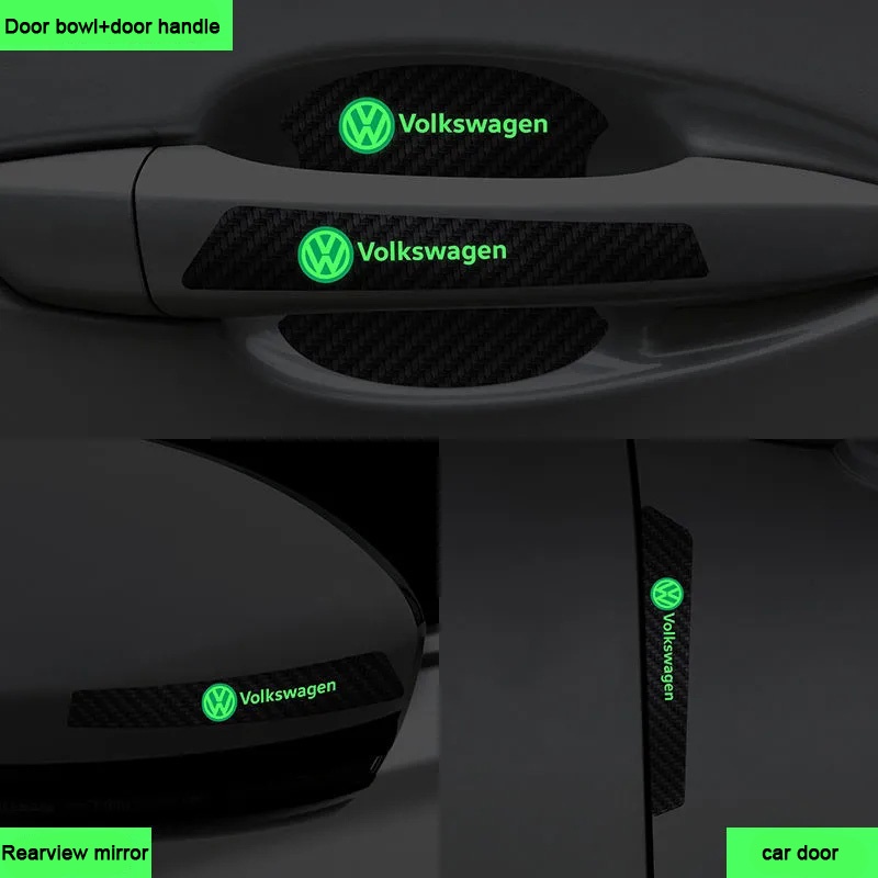 Stiker Gagang Pintu luminous Mobil Dengan Motif Serat Karbon anti Gores Stiker Pelindung Gagang Pintu Mobil Door bowl protection film Handle anti-Tabrakan str
