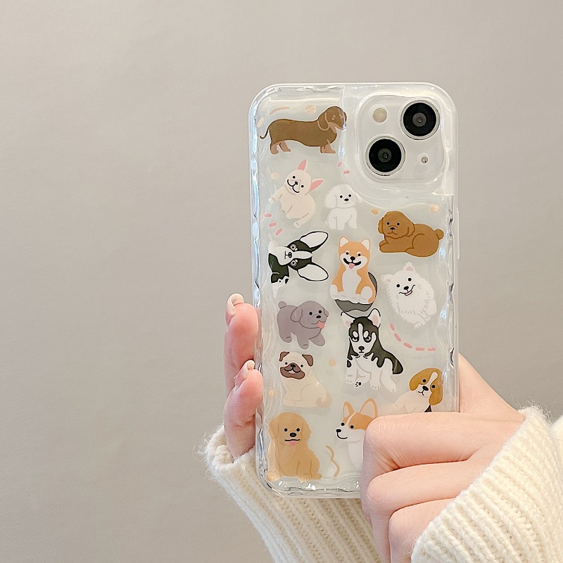 IPHONE Untuk Iphone14 13 12 11 Pro Max Kartun Anjing Lucu Anti-drop Perbatasan Ponsel case Pelindung