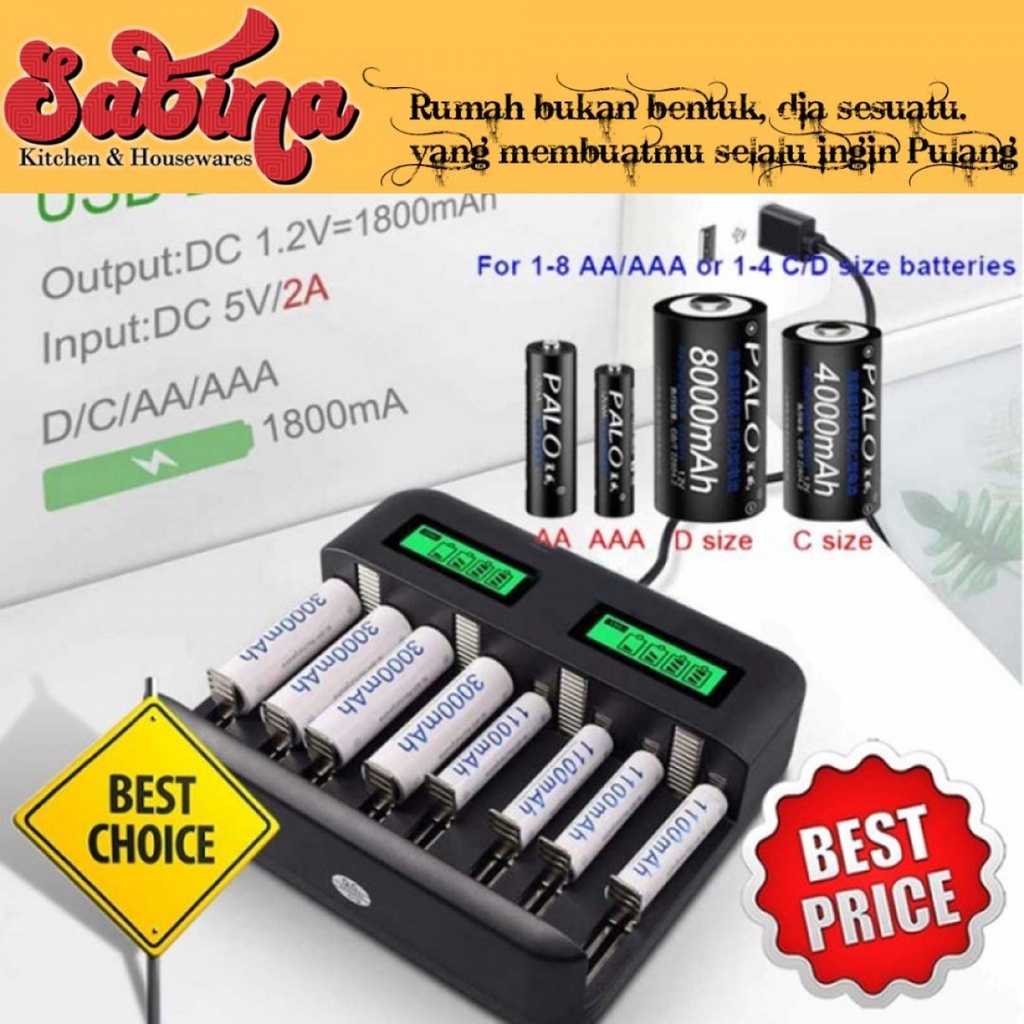 Charger Baterai Casan 8 Slot Dual Proteksi LCD USB Micro-Type C